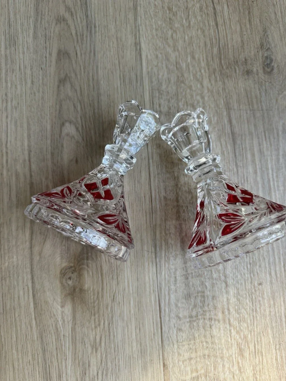 Vintage Anna Hutte Bleikristall Lead Crystal (24%) Ruby Candlestick Holders